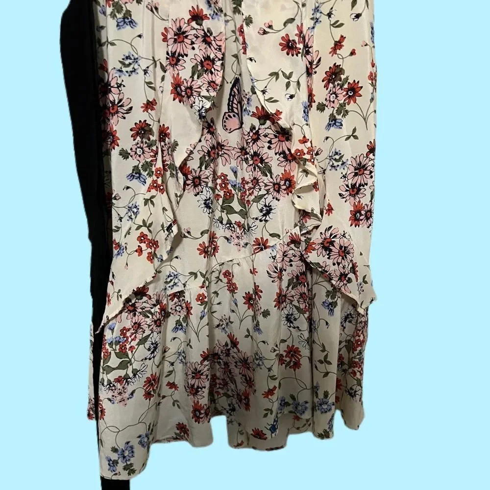 Maje | Modern Cottagecore | Lined |Silk | Butterfly Ladybug Ruffled Floral Dress - Picture 9 of 13